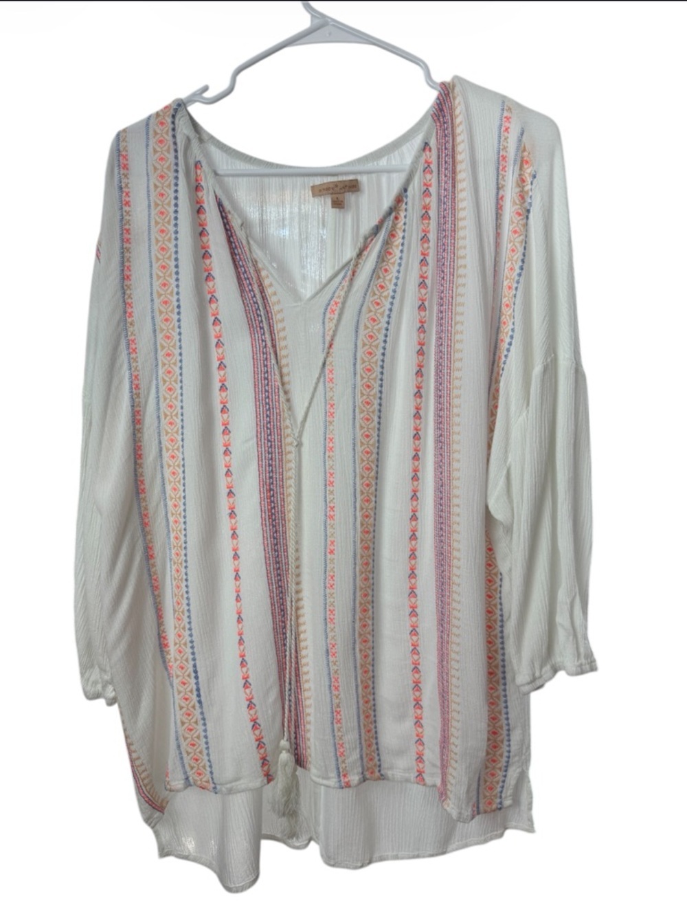 Gibson & Latimer Embroidered Boho Hi-Low Tunic size large
